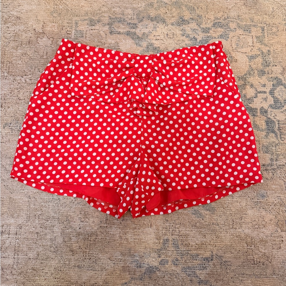 LC Lauren Conrad Disney Red Polka Dot High Waist Bow Ruffle Shorts - Picture 2 of 5